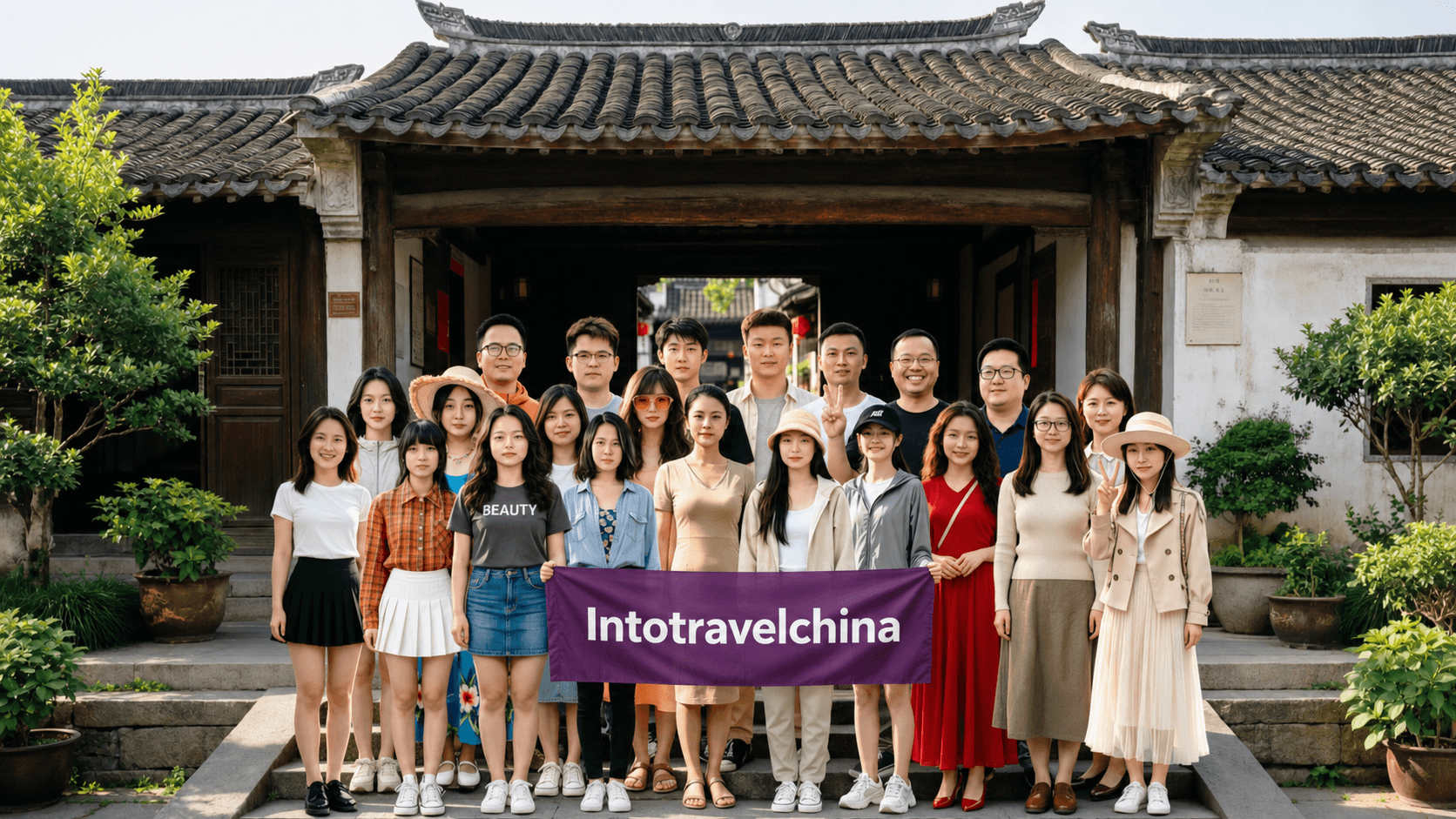 Travel China advisor team standing together in a traditional courtyard