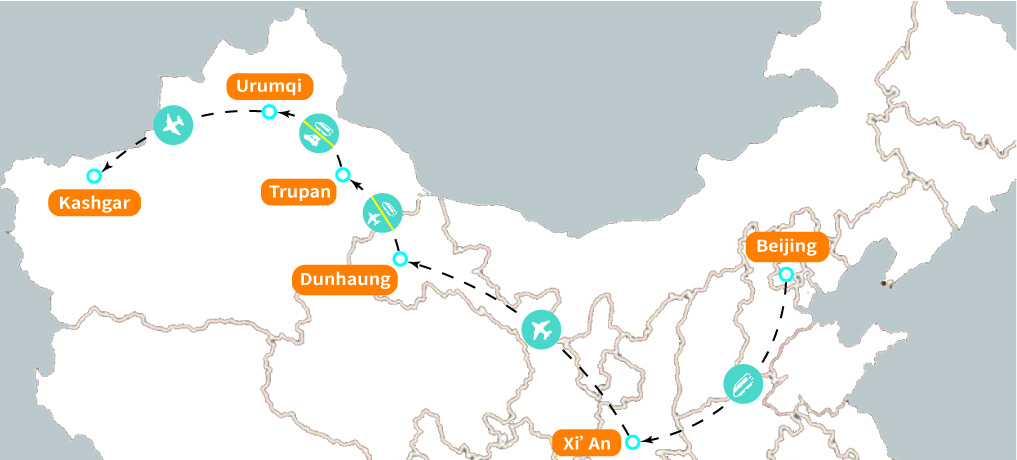 Legendary Silk Road Tour from Beijing Map