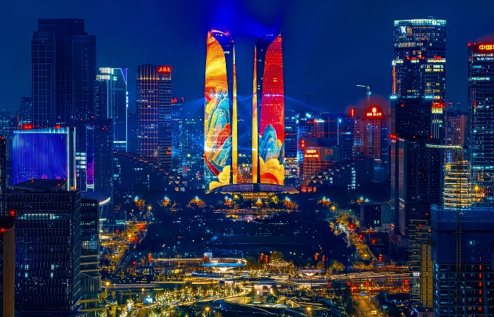 chengdu twin towers light show time