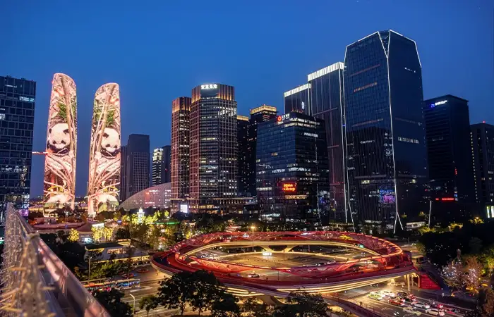 Chengdu SKP Vitality Tower After Dark: Light, Water and the Financial City Walk