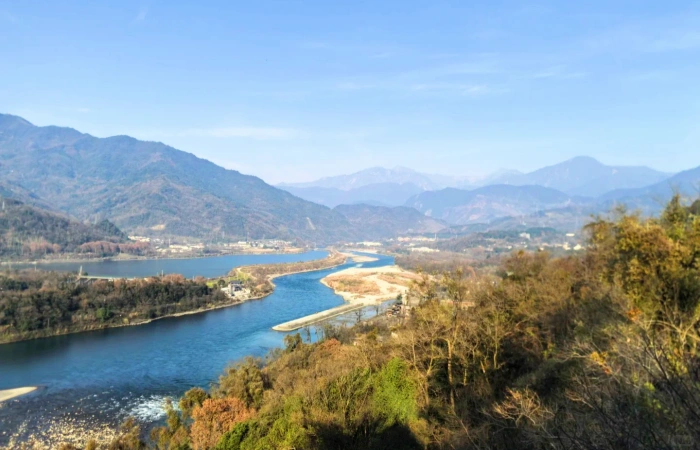 A top-down view of the Dujiangyan Irrigation System