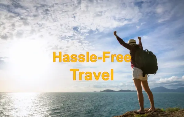Traveler celebrating beside the sea